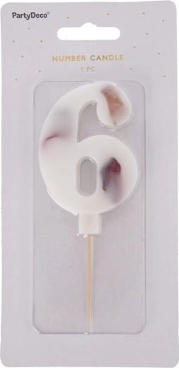Tordiküünal lillekujuline numbriga 6, valge, 8 cm