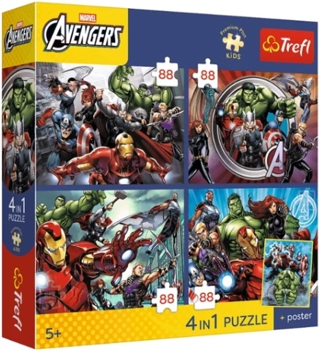 Puzzle Premium Plus Kids Avengers: kangelased on meie seas (4×88 tükki)