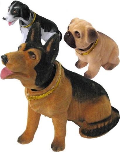 Dog with a nodding head made of velvet-finished plastic 11–13 cm, various types - 1 piece
