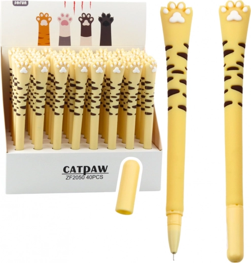 Gel Pen Cat Paw Blue Ink Yellow Stripes 16.5 cm