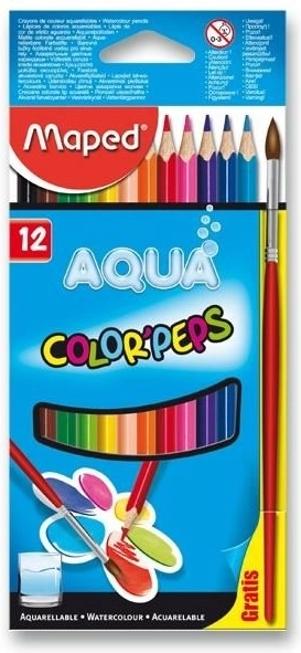 Kolmnurksed värvipliiatsid Maped Aqua Color'Peps 12 tk pintsliga