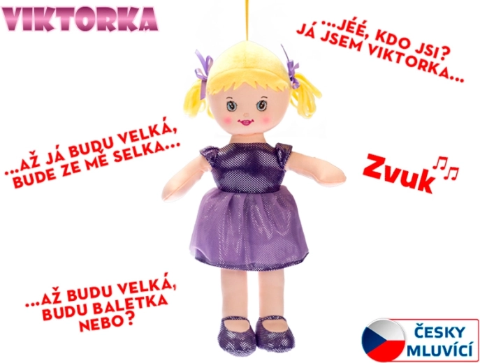 Riidest rääkiv nukk Viktorka, 32 cm, lilla