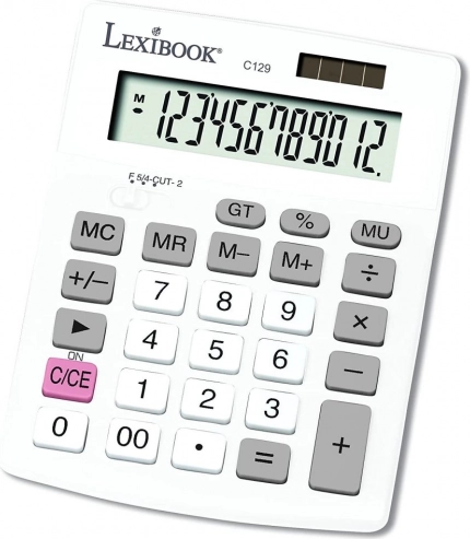 Lexibook pocket calculator, 12-digit with solar power and battery