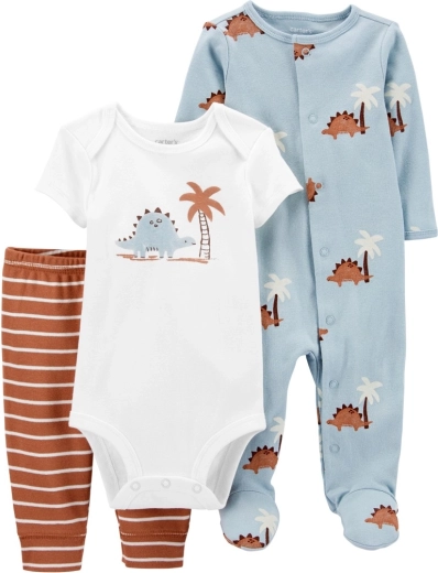 Carter's set for baby boy: short-sleeve bodysuit, romper and pants Blue Dino, size 56