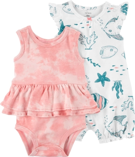 Carter’s 2-osaline beebikomplekt – varrukateta bodi ja lühikeste varrukatega suvine romper, ivory ocean, tüdrukutele