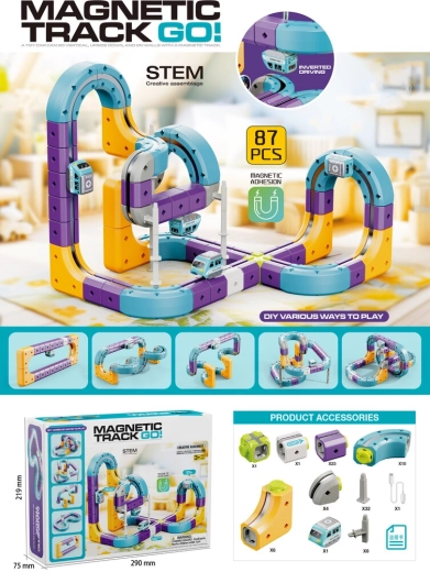 Magnetic Building Set Race Track with Car, 87 Pieces