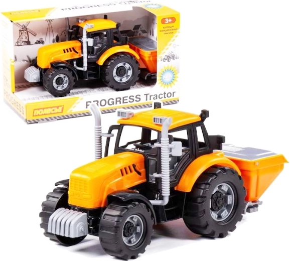 PROGRESS-i hoorattaga laste traktor niidukiga ja kallutatava haagisega