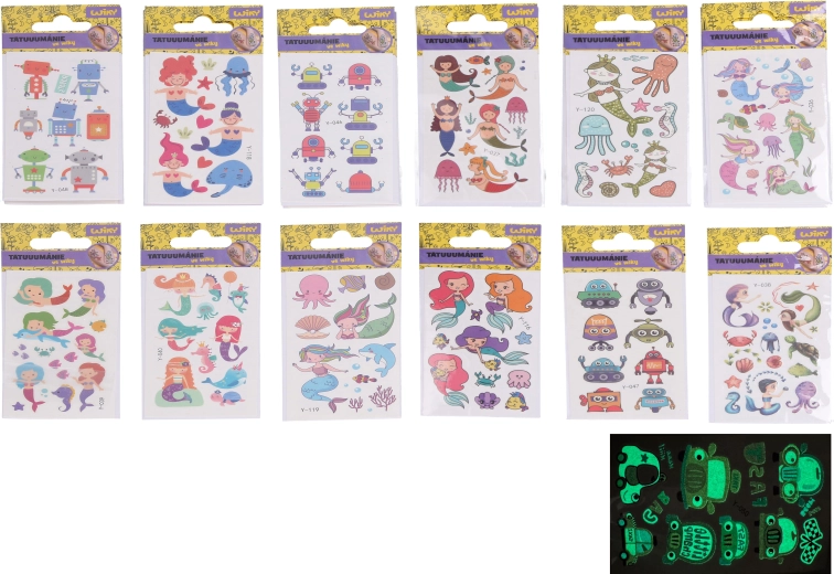 Glow-in-the-dark temporary tattoos – mixed designs 10.5 × 6 cm