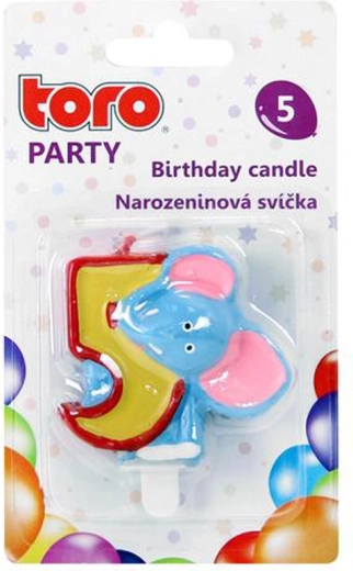 Birthday candle number 5 with elephant TORO 5 cm