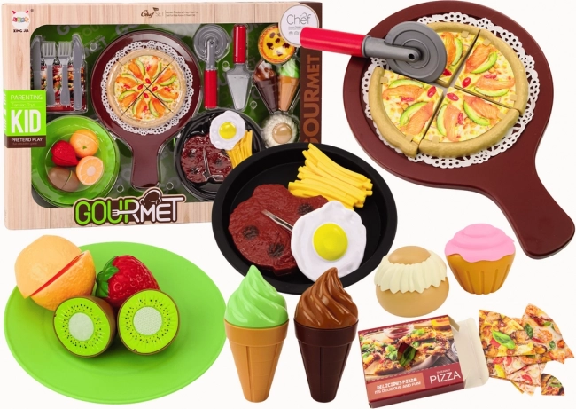 Fast Food Fruit Steak Set Ice Cream Accessories Pizza Fries 26 items.