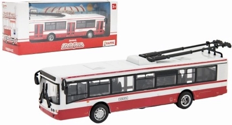 Metal public transport trolleybus with pull-back action 16 cm red-white - 1 piece