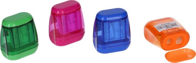 Two-Hole Pencil Sharpener with Container in 4 Colors