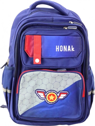 School Backpack with Patch and Chest Strap Blue 20L