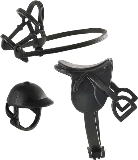 Realistic gear: saddle, bridle and helmet