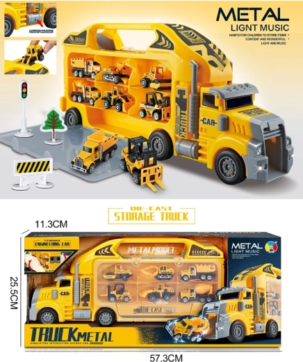 Truck-shaped case with 6 metal vehicles with light and sound