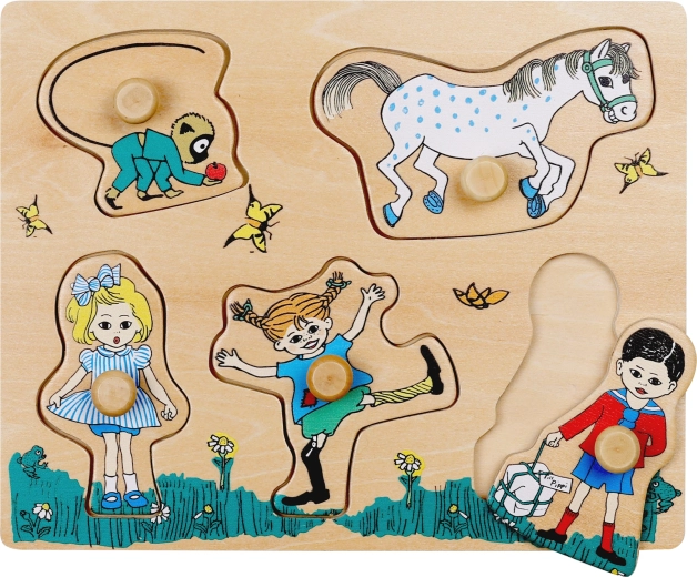 Wooden knob puzzle and shape sorter insert – Pippi Longstocking