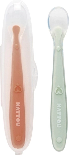 Silicone spoons with soft tip and case, 2 pcs NATTOU