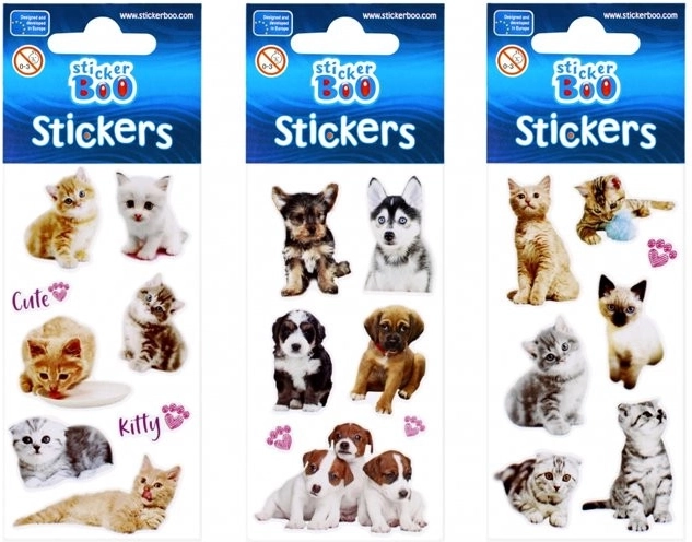 StickerBoo stickers with puppies and kittens (3 variants) - 1 piece