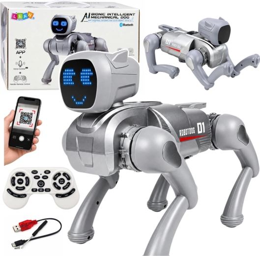 Interactive AI Robotic Dog with Remote Control and Silver LED Display