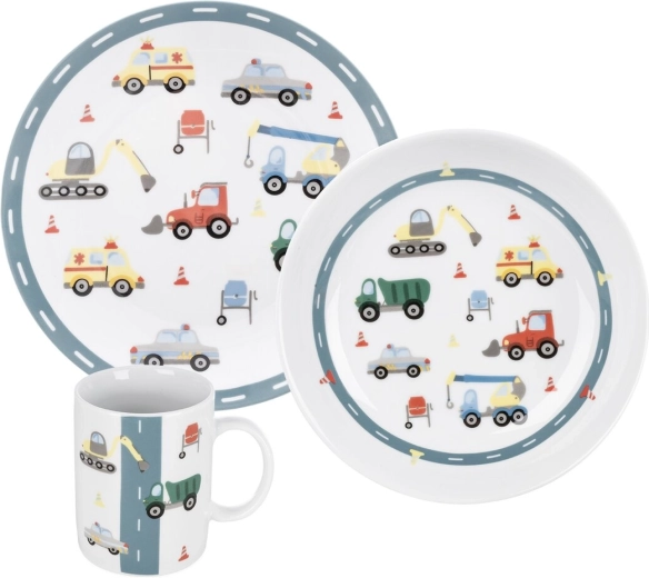 Laste portsjonitena taldrikute komplekt autodega (3 tk)