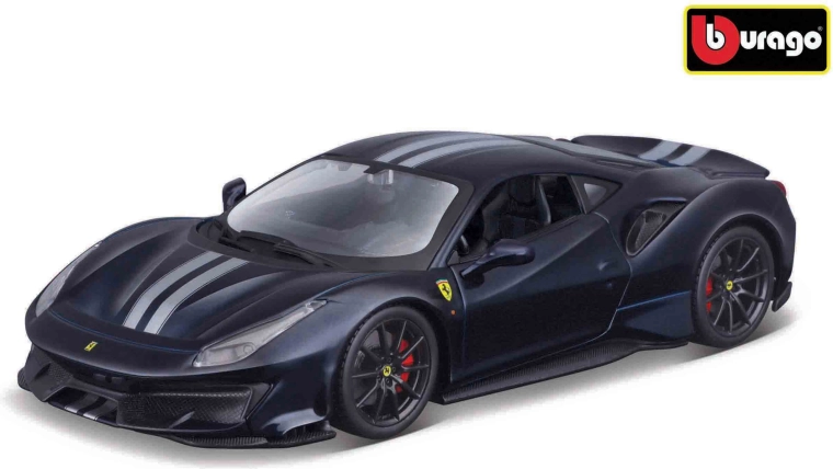 Ferrari TOP 488 Pista sinine hõbedase triibuga 1:24 mudel Bburago