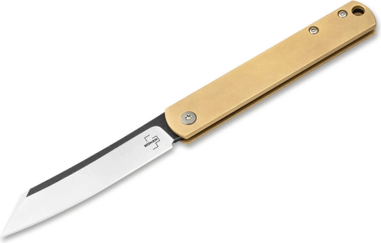 Böker Plus Zenshin 42 Brass folding pocket knife 7.5 cm with stonewash finish