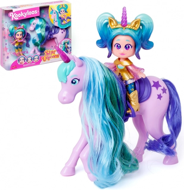 Nukk KookyLoos Star Unicorn – Aurora ükssarviku ja aksessuaaridega