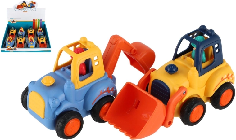 Plastikust ehitussõidukid 12–14 cm hoorattaga, sortiment, 8 tk karbis