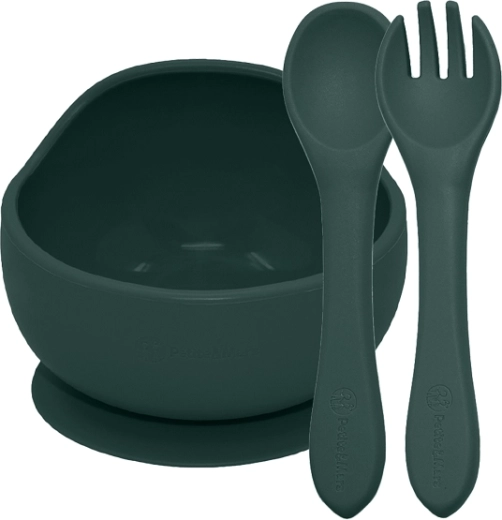 Petite&Mars silicone feeding set Take&Match – suction bowl and cutlery, desert sand, 6m+