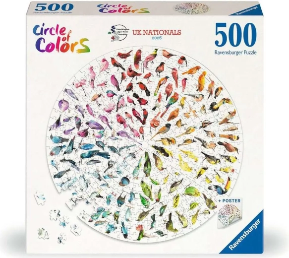 Ravensburgeri ümmargune pusle Circle of Colors: Linnud 500 tükki
