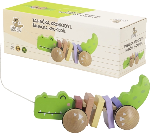 Babu veetav puidust krokodill nööriga