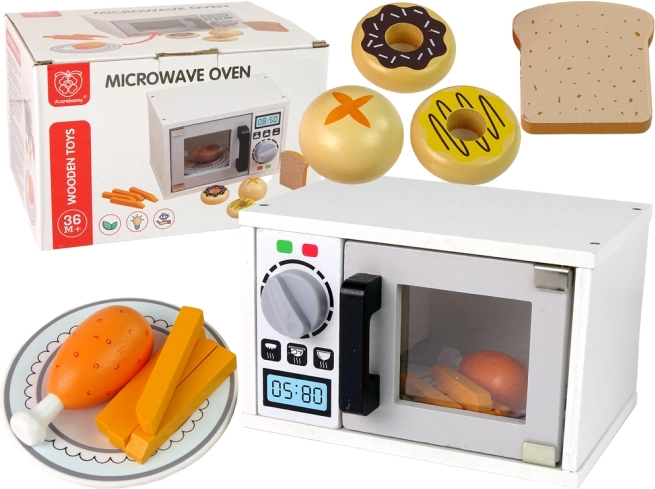 Wooden children's microwave with accessories – white