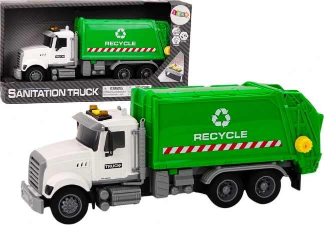 White-green toy garbage truck with light and sound effects