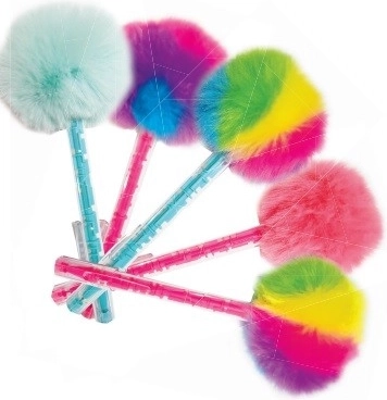 Ballpoint pen with colorful pom-pom and labyrinth game – 1 pc