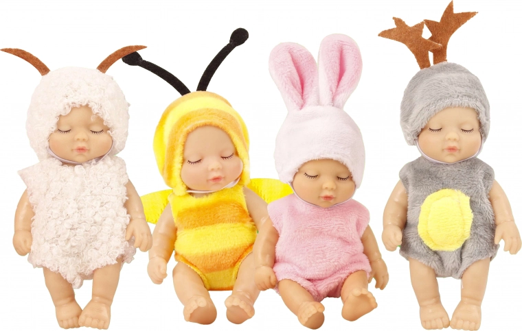 Beebinukk loomamustritega riietuses