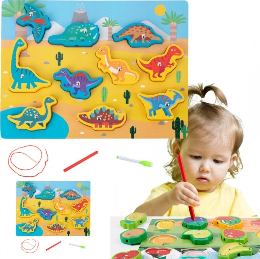 Wooden Puzzle with Magnets and String Dinosaurs
