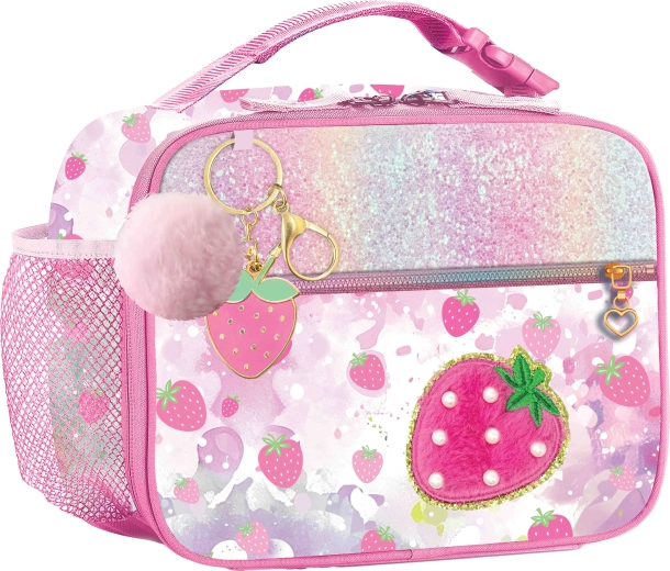 Kids insulated lunch bag with keychain glitter strawberry - 1 piece