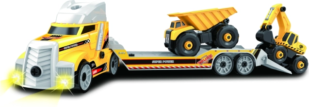 Kokkupandav veoauto-veduk koos ehitusmasinatega 62 cm, tulede ja helidega