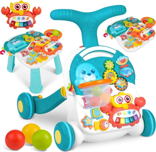 Baby walker with educational table 3 in 1 RK-810 white-blue