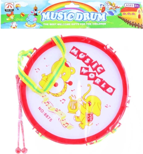 Children's animal drum 19 cm with 2 drumsticks