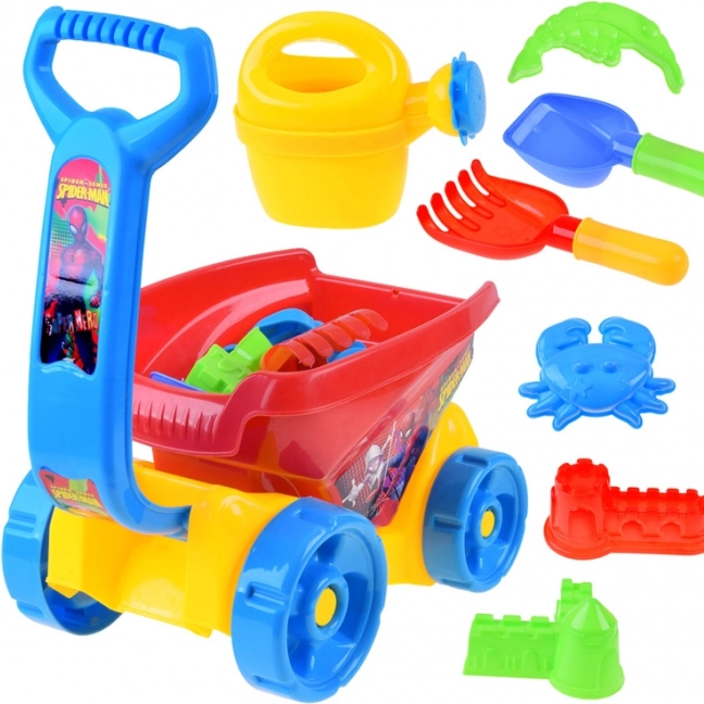 Kids' sandbox set with cart and Spiderman accessories