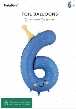 PartyDeco fooliumõhupall number 6 sinine 86 cm