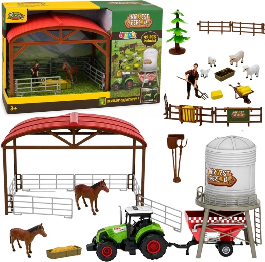 Farm with tractor, barn and silo – 49-piece playset with LED and sound