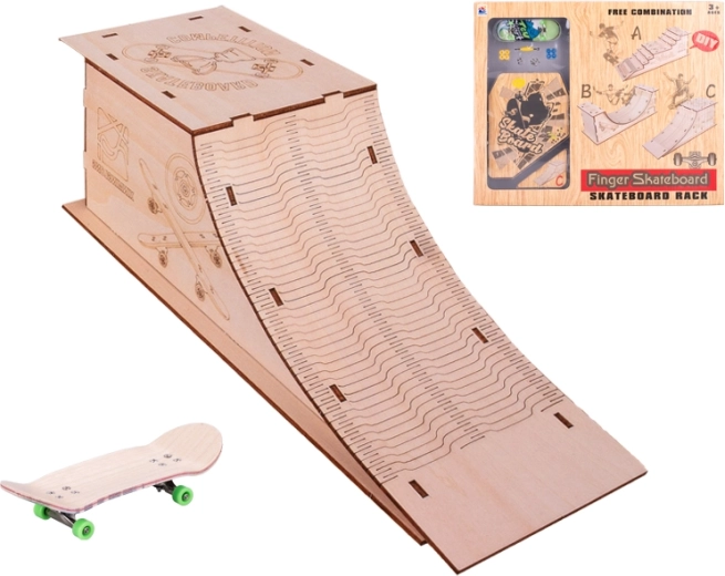 10 cm skateboard with wooden ramp – metal mini fingerboard set