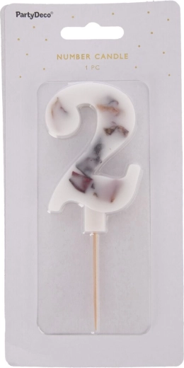 Flower-shaped white cake candle number 2, 8 cm