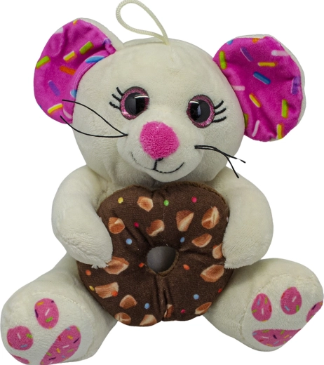 Plüüsist hiir donutiga, valge, 20 cm