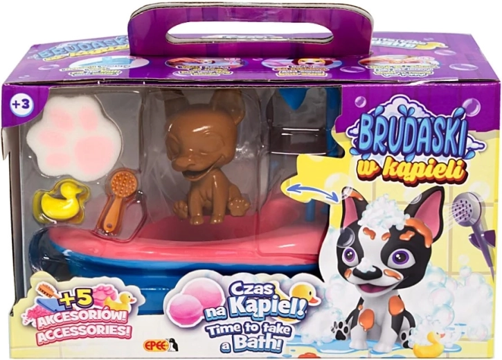 Bathroom Set Dirty Paws in the Bath – interactive Boston terrier for the tub