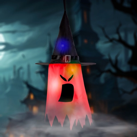Halloweeni rippuv LED-dekoratsioon, punane kummitus