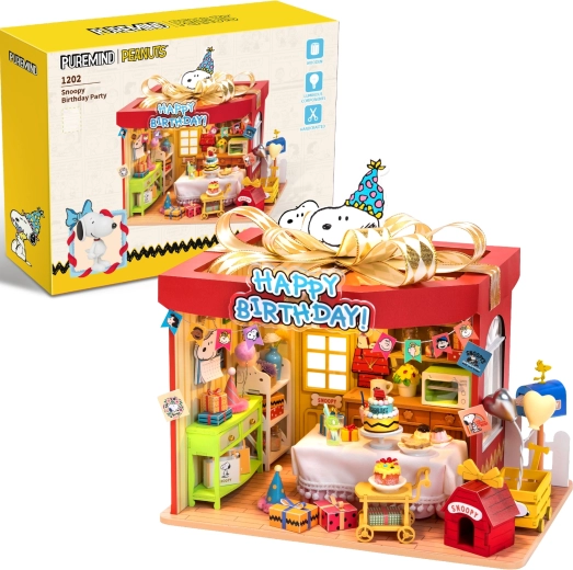 Puremind Wooden 3D Puzzle Model Peanuts Birthday Party SNOOPY with LED