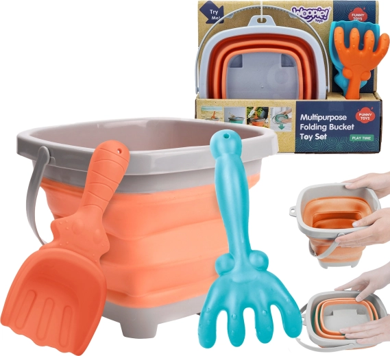 WOOPIE Foldable Silicone Bucket with Shovel and Rake, orange 5 l